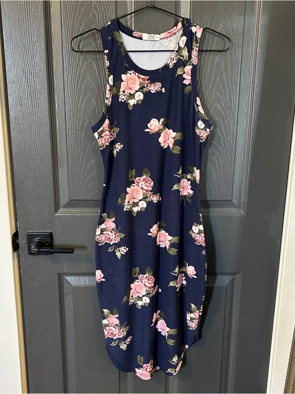 Ardene Navy Midi Dress with Pink Rose Floral Print